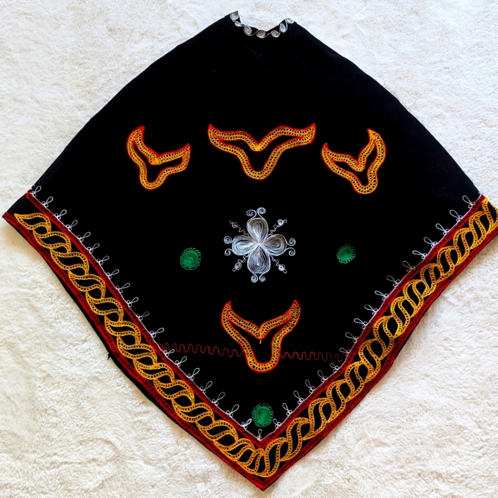 Black Poncho with Colorful Embroidery
